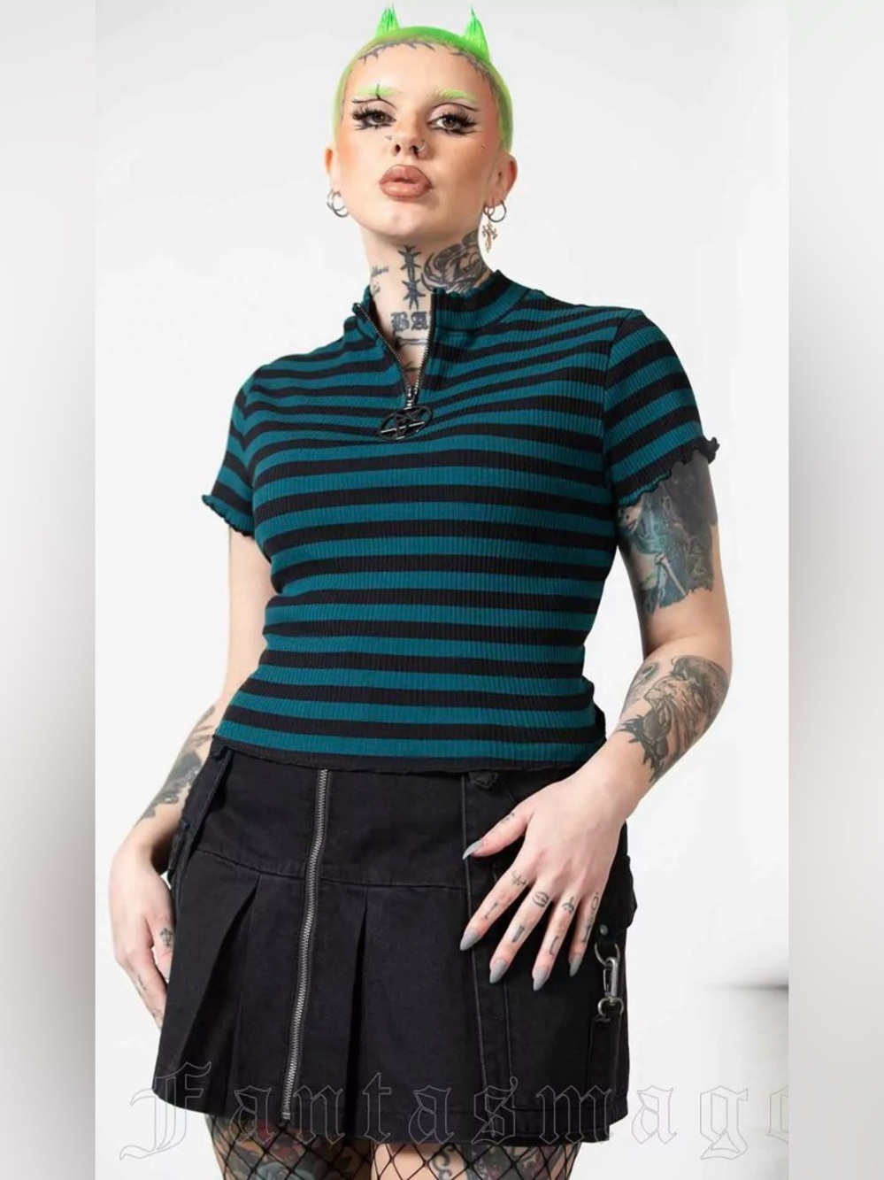 Killstar Teal and Black Malkin Top